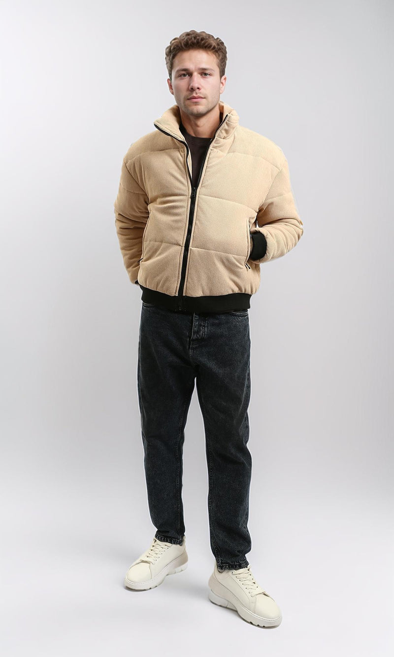 R213973 - Corduroy Jacket with Zipped Pockets - Beige