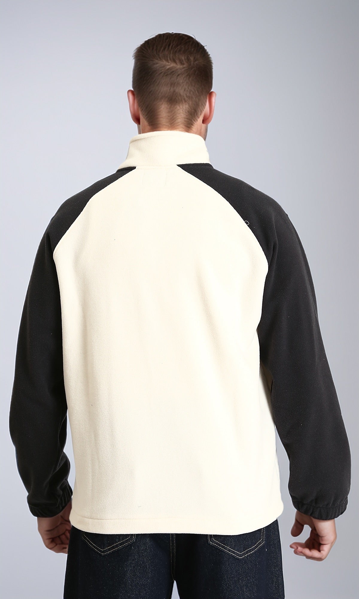 R214031 - Bi-Tone Long Sleeves Coziness Jacket - Off-White & Black