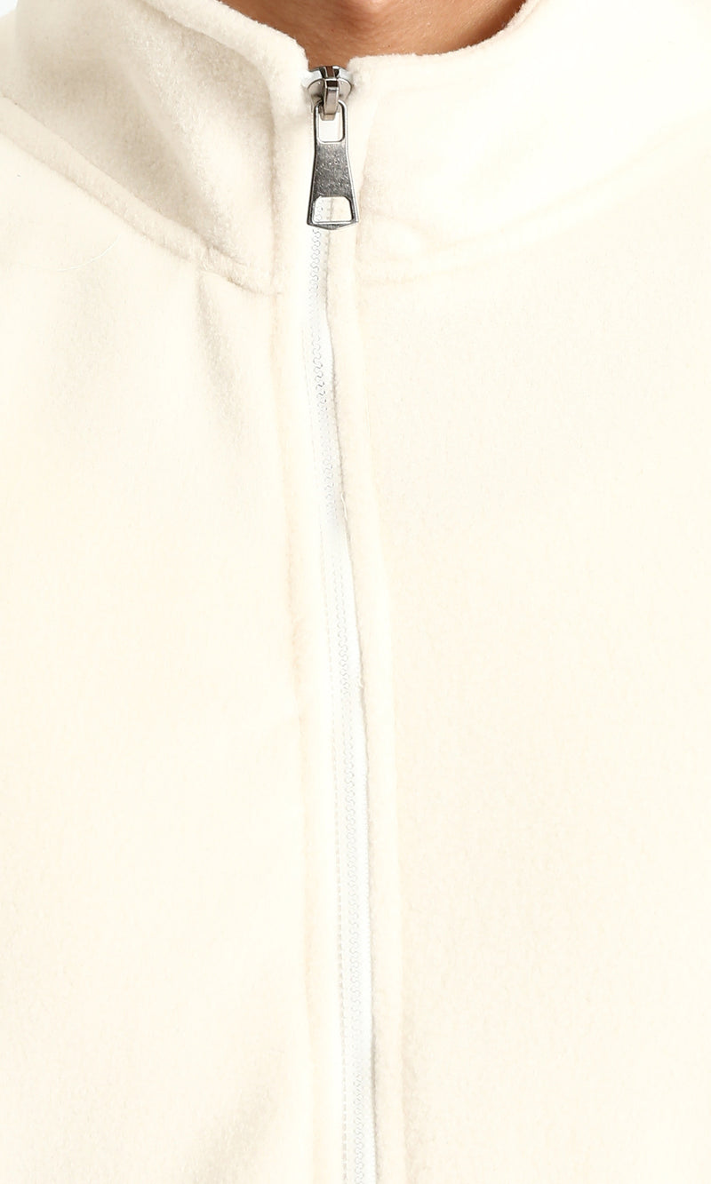 R214032 - Bi-Tone Long Sleeves Coziness Jacket - Off-White & Navy Blue