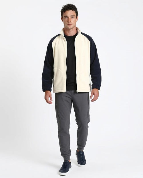 Ravin Two-Tone Raglan Sleeve Polar Fleece Zip-Up Jacket- Off-White & Navy Blue - R214032