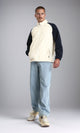 R214032 - Bi-Tone Long Sleeves Coziness Jacket - Off-White & Navy Blue