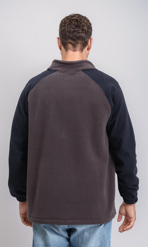 R214033 - Bi-Tone Stand Collar Ziipped Jacket - Dark Taupe & Navy Blue