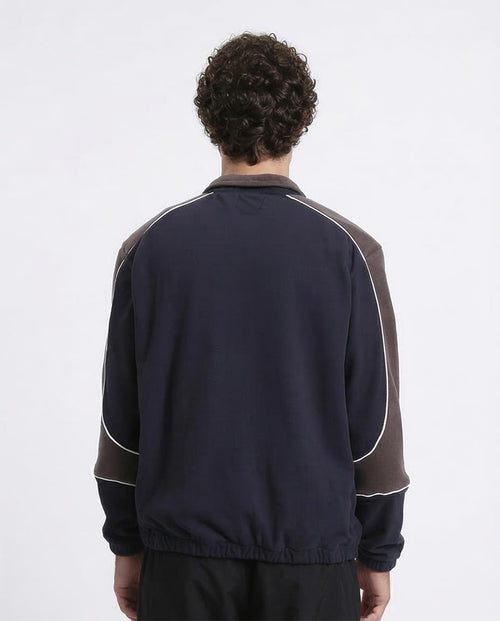 Ravin Men’s Paneled Colour-Block Fleece 1/4 Zip Pulloverr - Navy Blue & Brown - R214034