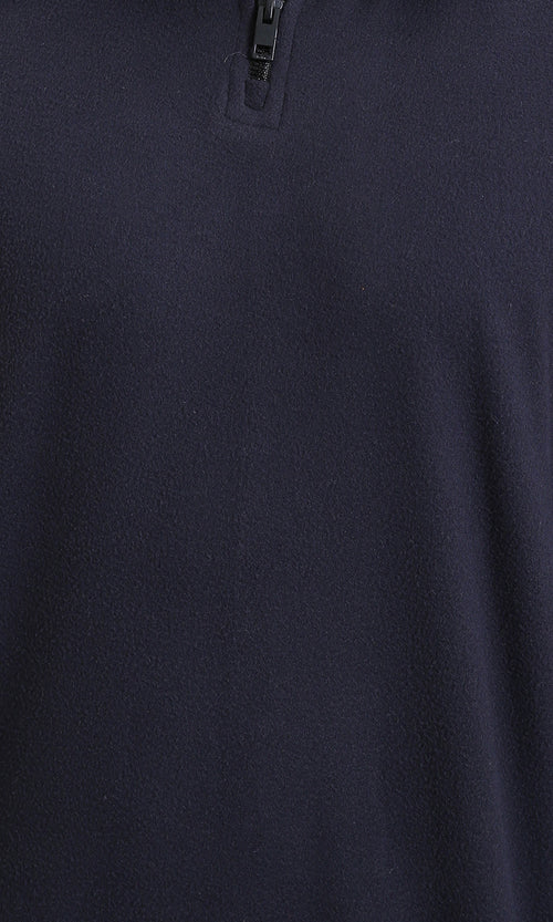 R214034 - Zipped Neck Comfy Sweater - Navy Blue & Brown