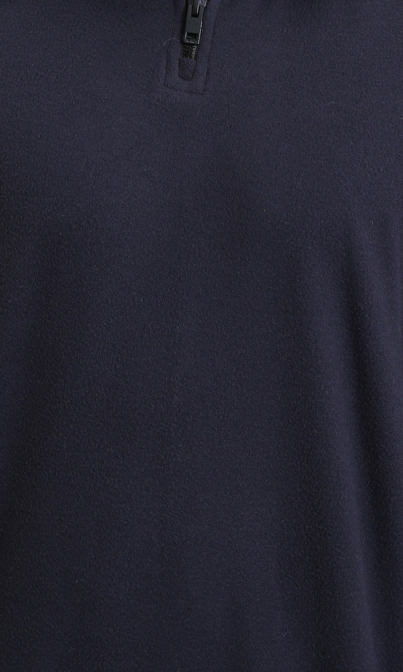 R214034 - Zipped Neck Comfy Sweater - Navy Blue & Brown