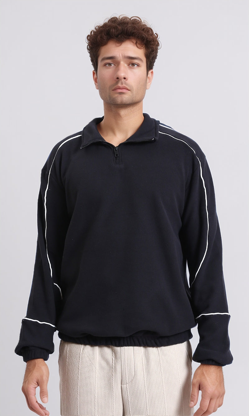 R214035 - Zipped Neck Comfy Sweater - Black