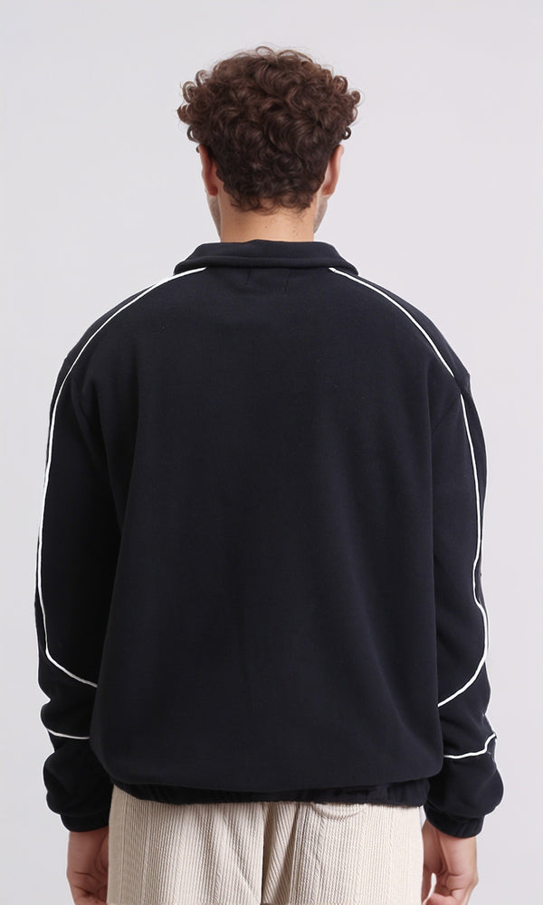 R214035 - Zipped Neck Comfy Sweater - Black