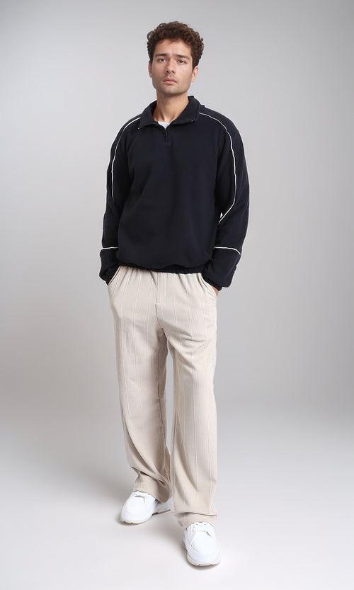 R214035 - Zipped Neck Comfy Sweater - Black