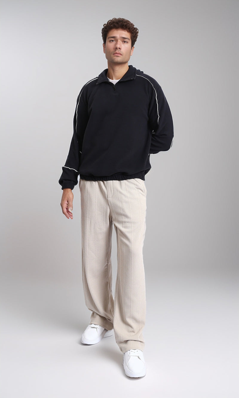 R214035 - Zipped Neck Comfy Sweater - Black