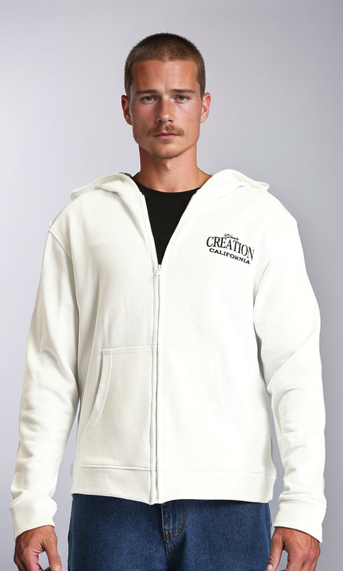 R214036 - Front Print & Back Zipped Hoodie - White