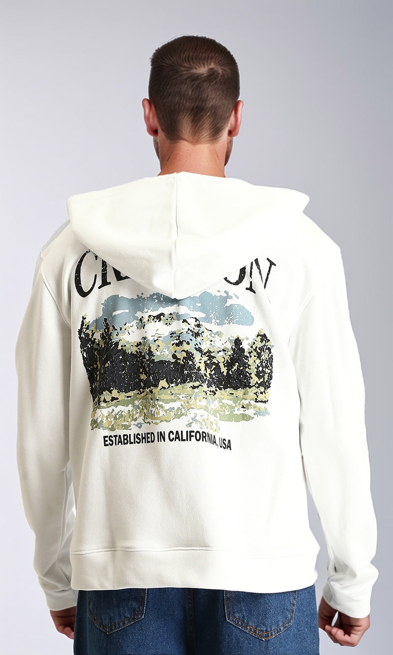 R214036 - Front Print & Back Zipped Hoodie - White