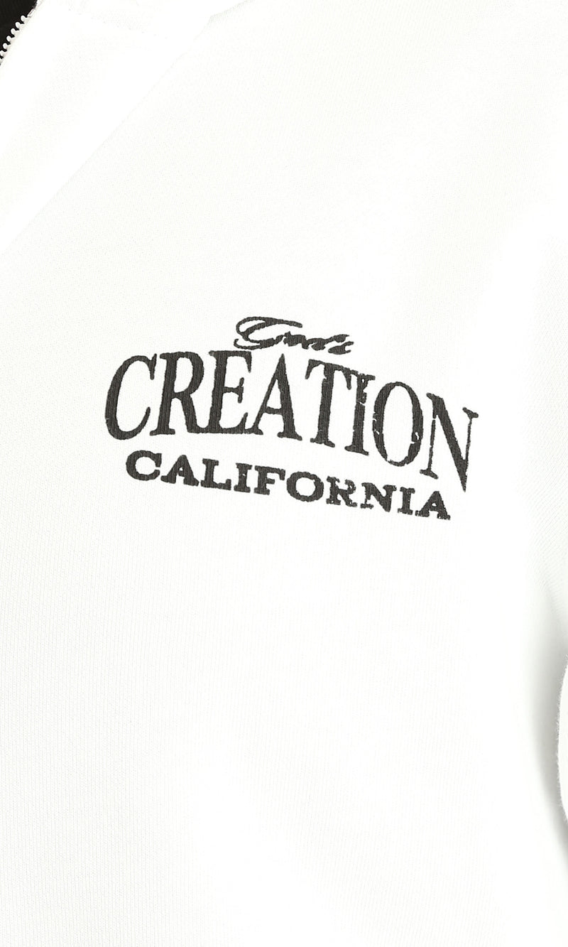 R214036 - Front Print & Back Zipped Hoodie - White