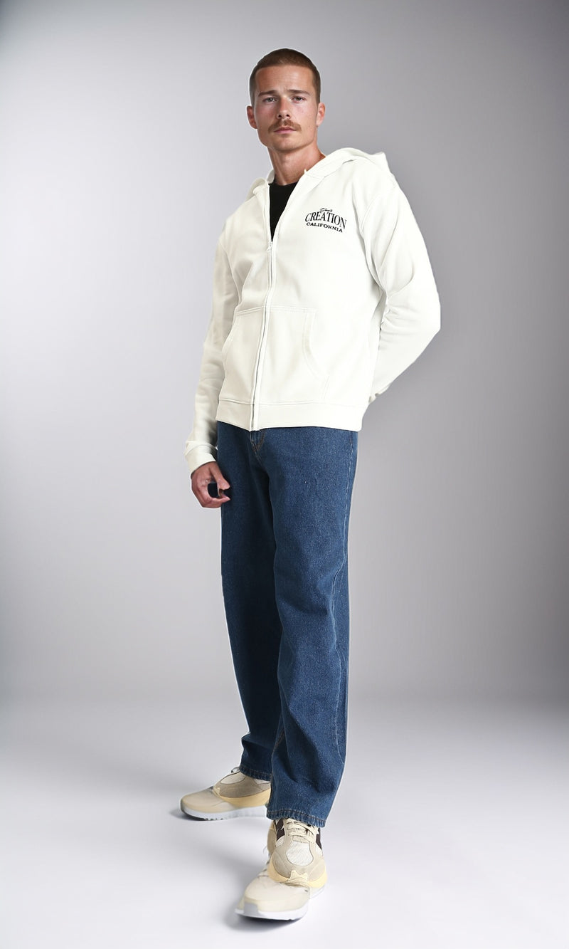 R214036 - Front Print & Back Zipped Hoodie - White