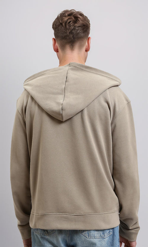 R214037 - Zipper Through Pockets Solid Hoodie - Light Taupe