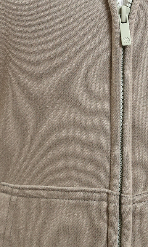 R214037 - Zipper Through Pockets Solid Hoodie - Light Taupe