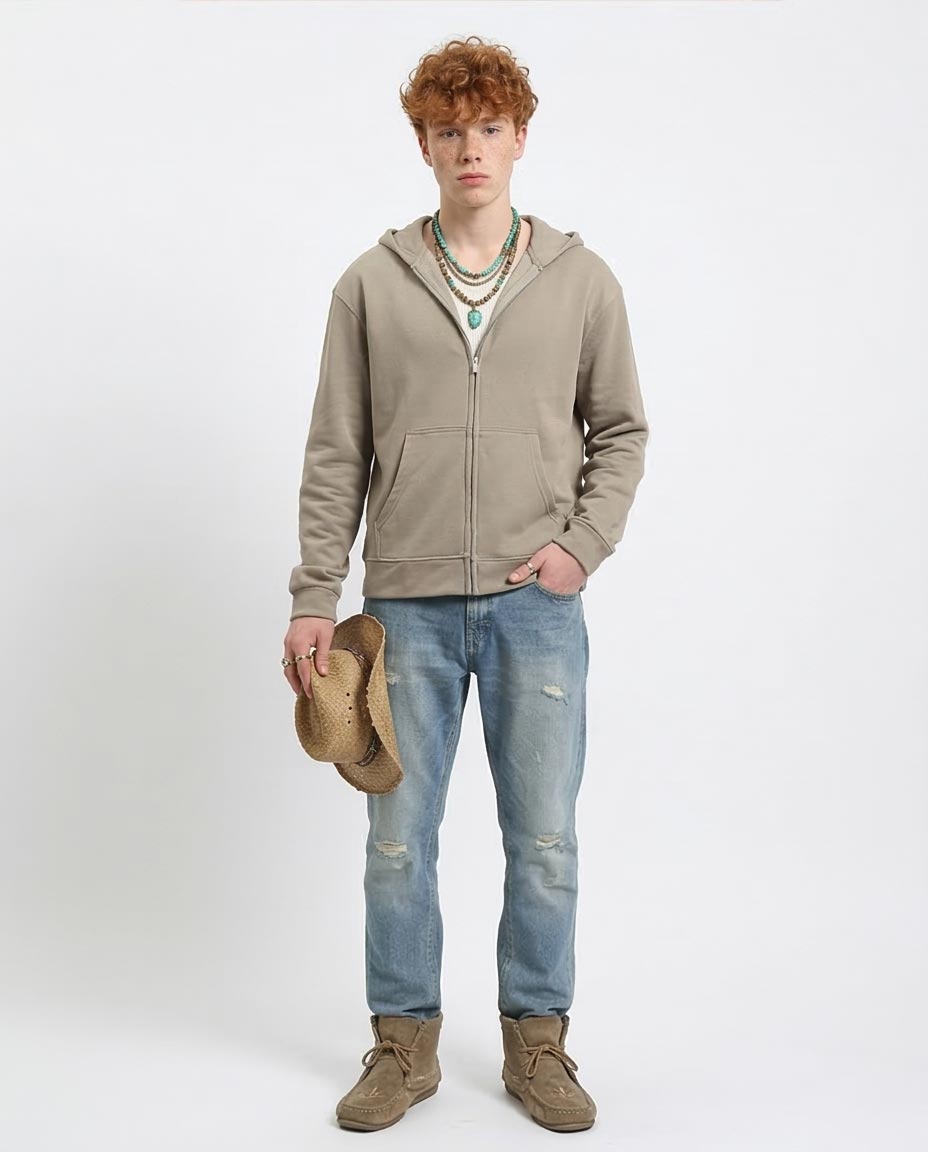 Ravin Men’s Relaxed-Fit Zip-Up Hoodie – Taupe - R214037