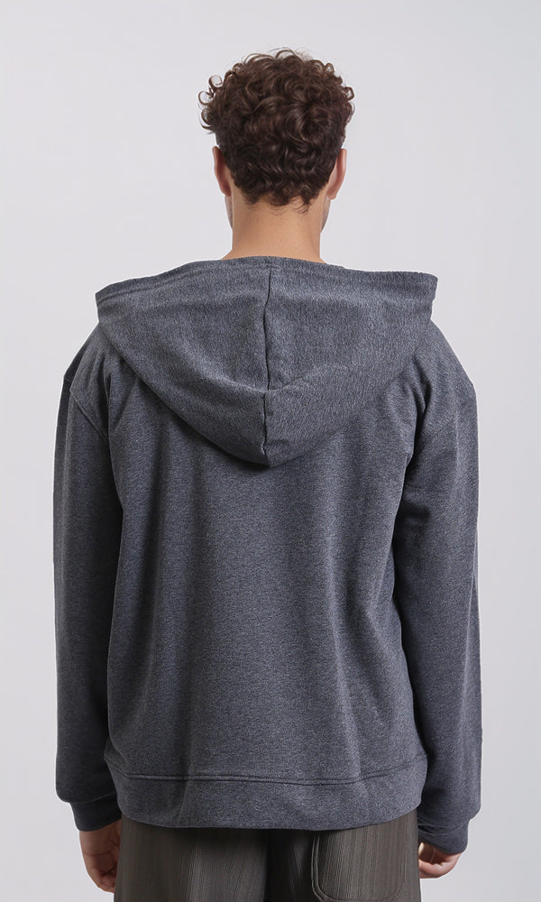 R214039 - Zipper Through Pocket Casual Hoodie - Heather Dark Grey