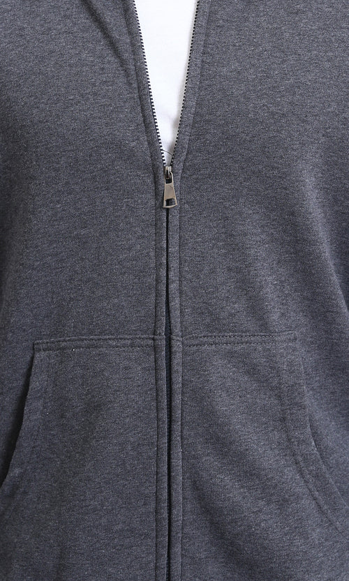 R214039 - Zipper Through Pocket Casual Hoodie - Heather Dark Grey