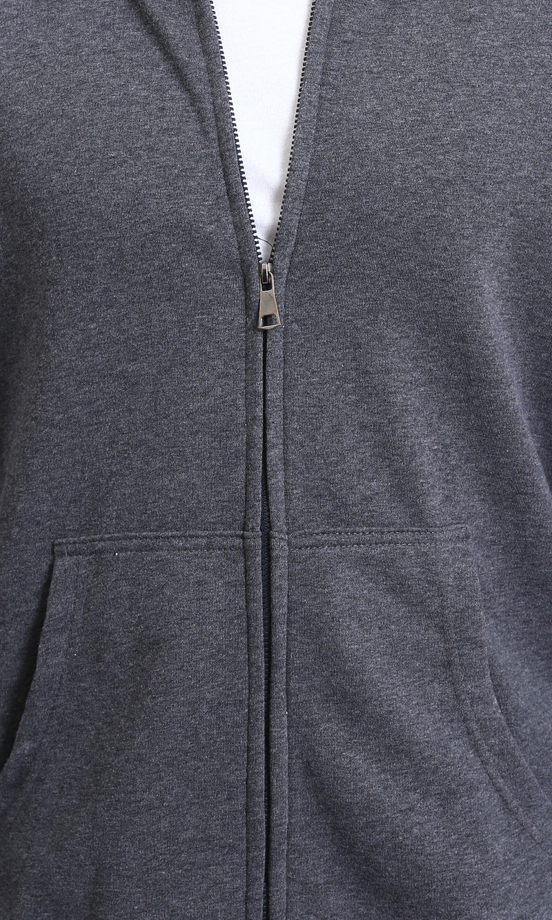 R214039 - Zipper Through Pocket Casual Hoodie - Heather Dark Grey