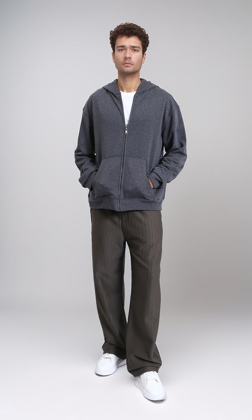 R214039 - Zipper Through Pocket Casual Hoodie - Heather Dark Grey