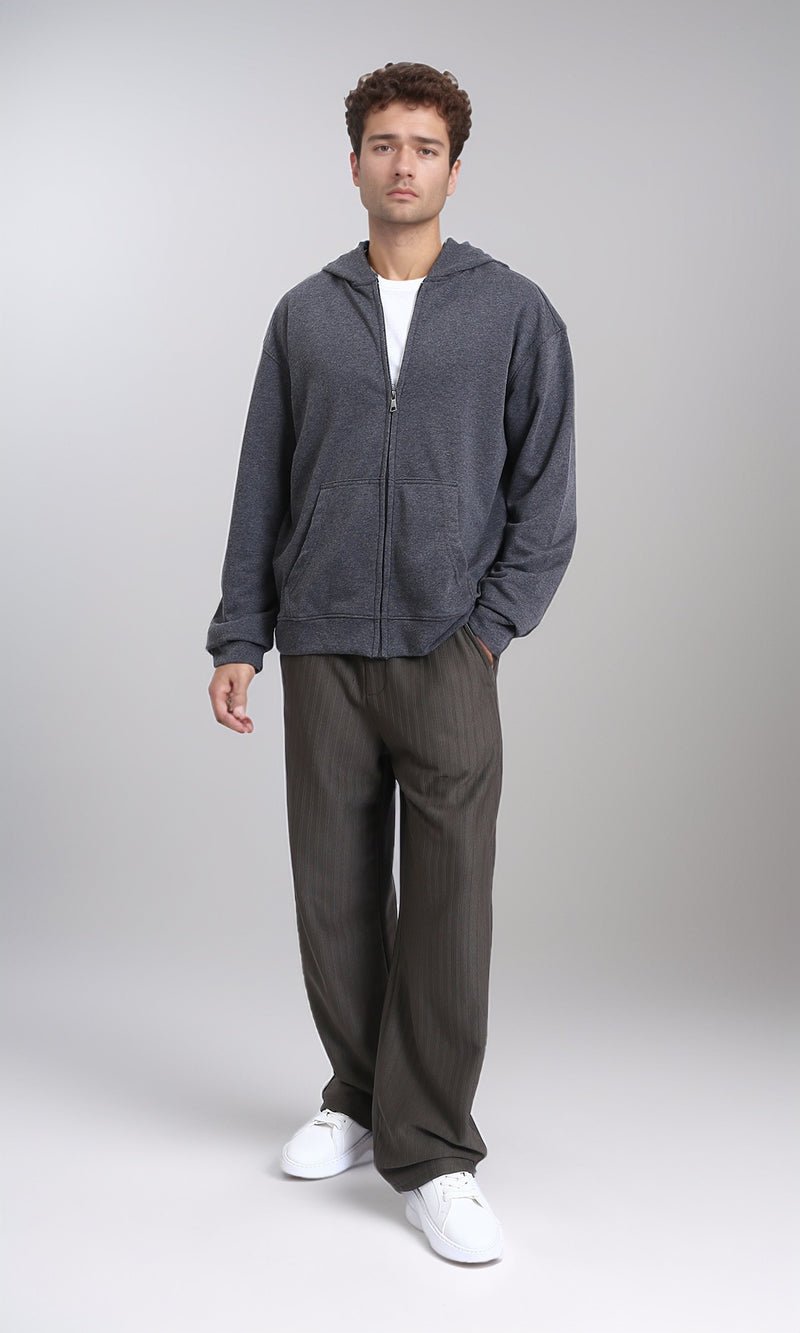 R214039 - Zipper Through Pocket Casual Hoodie - Heather Dark Grey