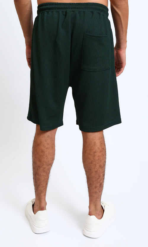 R214040 - Slip On Ribbed Drawstring Shorts - Forest Green