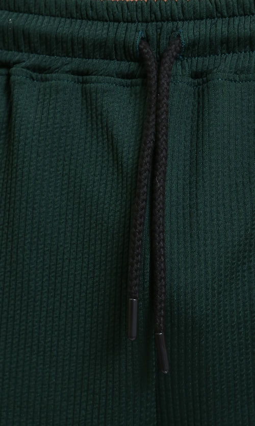 R214040 - Slip On Ribbed Drawstring Shorts - Forest Green