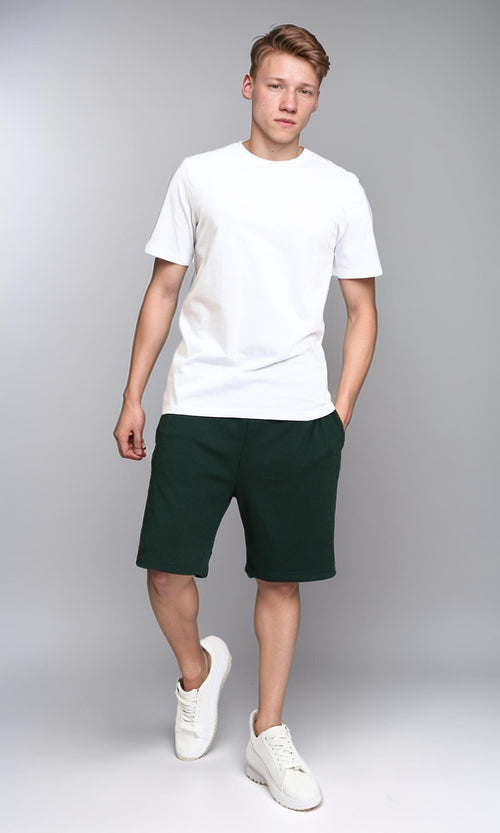 R214040 - Slip On Ribbed Drawstring Shorts - Forest Green