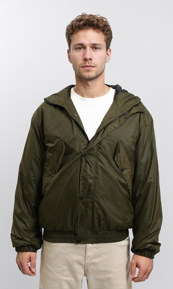 R214163 - Solid Bomber Jacket with Multi Pockets - Dark Khaki