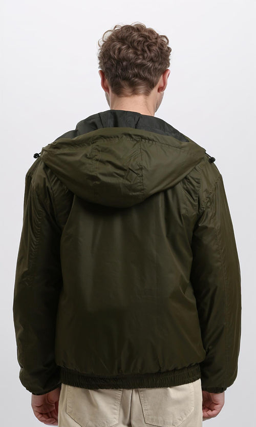 R214163 - Solid Bomber Jacket with Multi Pockets - Dark Khaki
