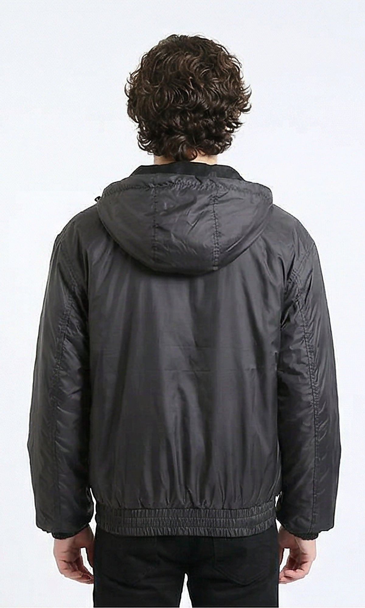 R214165 - Solid Waterproof Jacket with Elastic Hem - Charcoal Grey