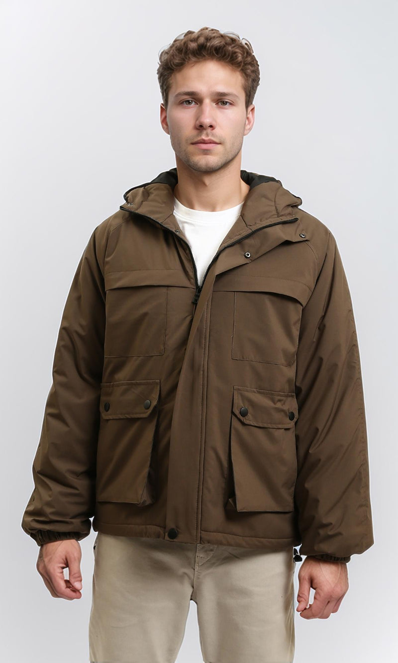 R214166 - Long Sleeves Solid Comfy Jacket - Dark Coffee