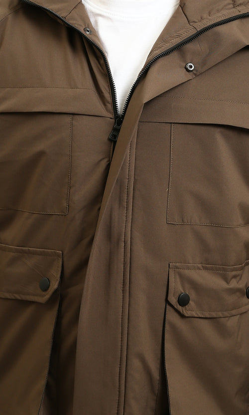 R214166 - Long Sleeves Solid Comfy Jacket - Dark Coffee