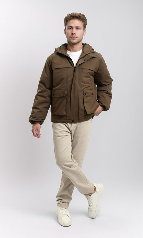 R214166 - Long Sleeves Solid Comfy Jacket - Dark Coffee