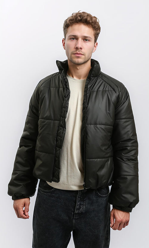 R214170 - Zipped Soft Quilt Puffer Jacket - Black