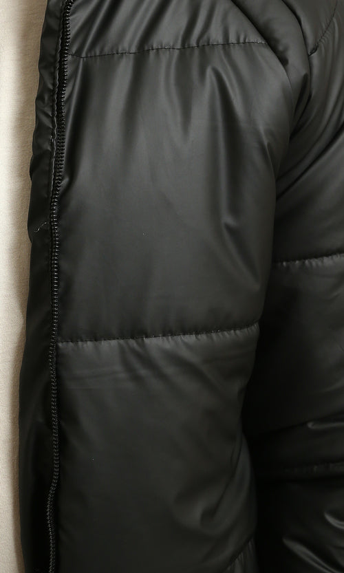 R214170 - Zipped Soft Quilt Puffer Jacket - Black