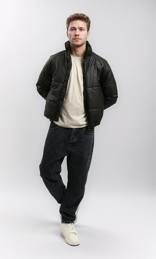 R214170 - Zipped Soft Quilt Puffer Jacket - Black