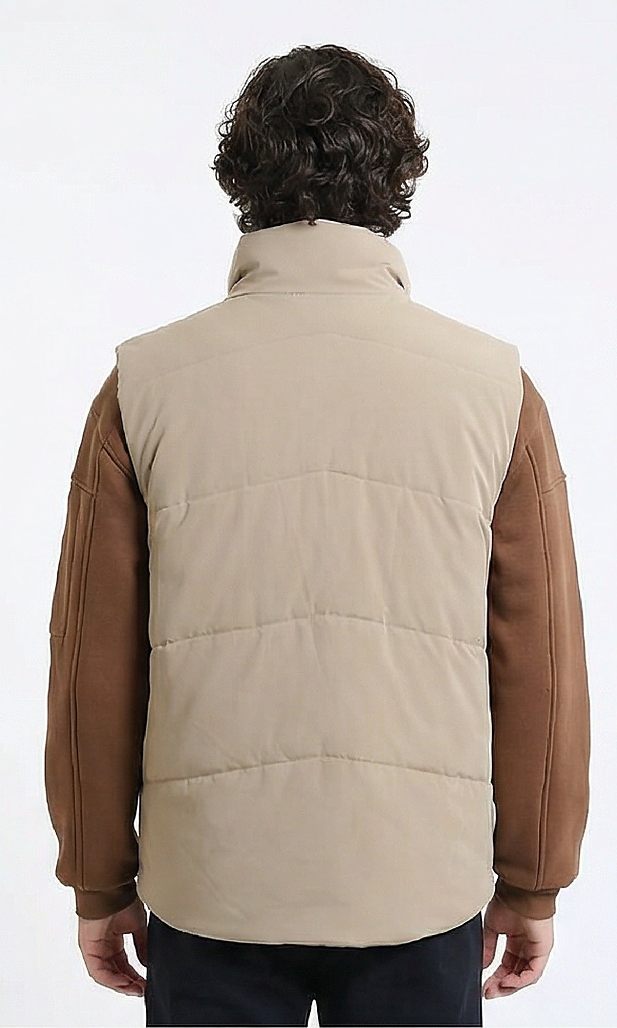 R214179 - Stand Collar Solid Puffer Vest - Light Coffee