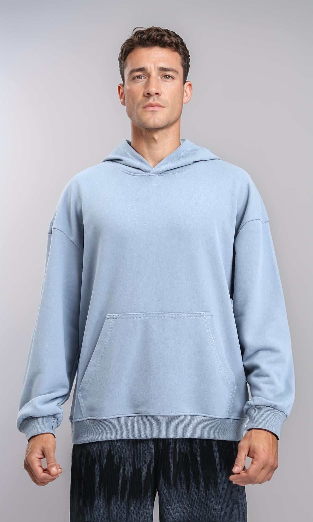 Solid Regular Fit Basic Hoodie - Misty Blue