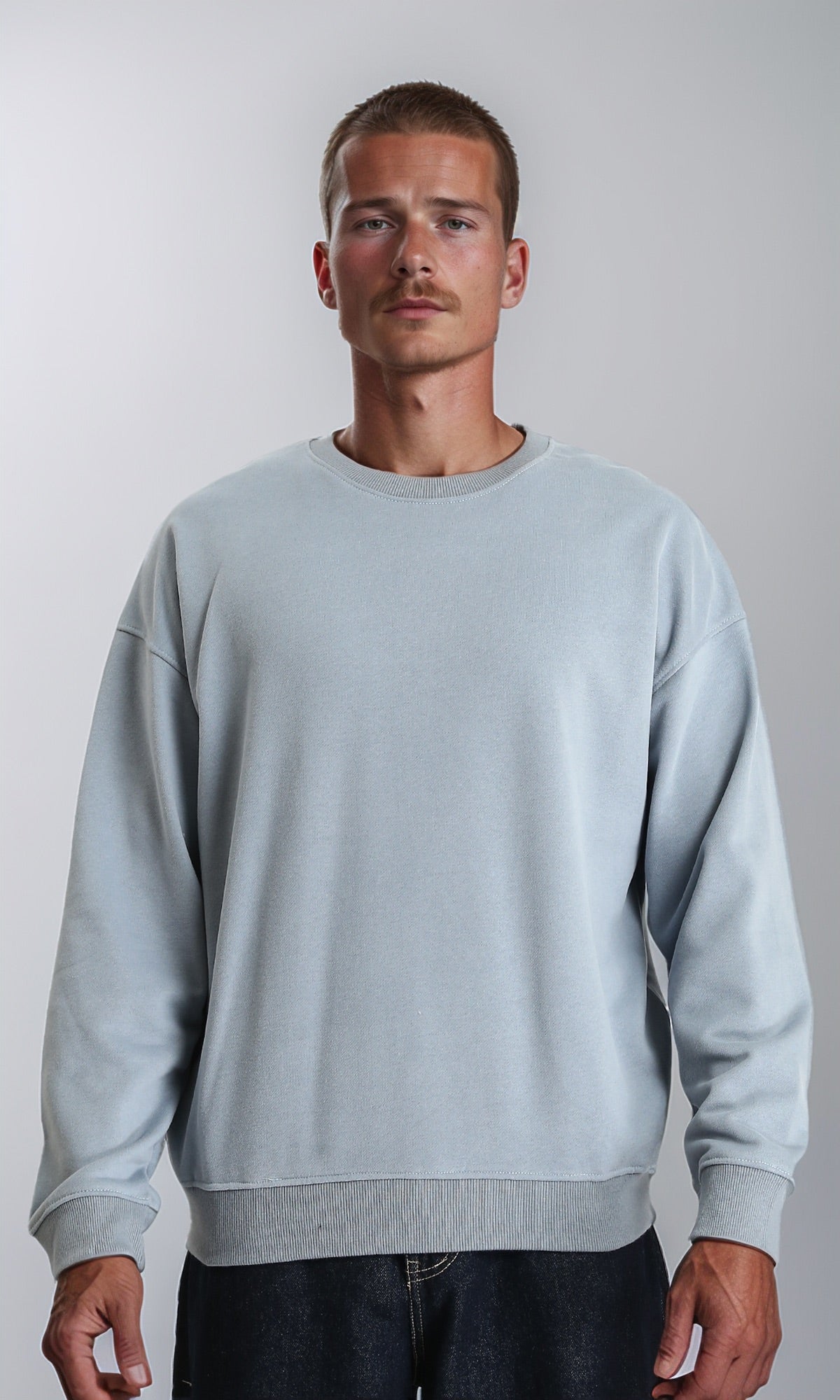 Ribbed Crew Neck Slip On Sweatshirt - Greyish Blue