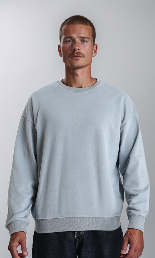R214215 - Ribbed Crew Neck Slip On Sweatshirt - Greyish Blue