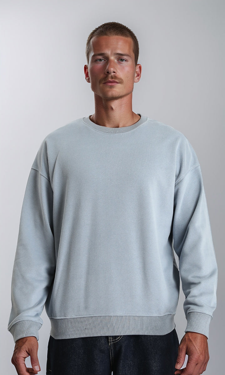 Ribbed Crew Neck Slip On Sweatshirt - Greyish Blue