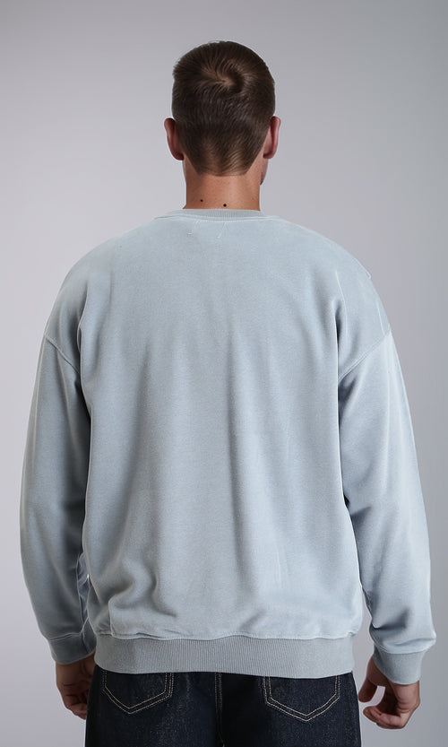 R214215 - Ribbed Crew Neck Slip On Sweatshirt - Greyish Blue