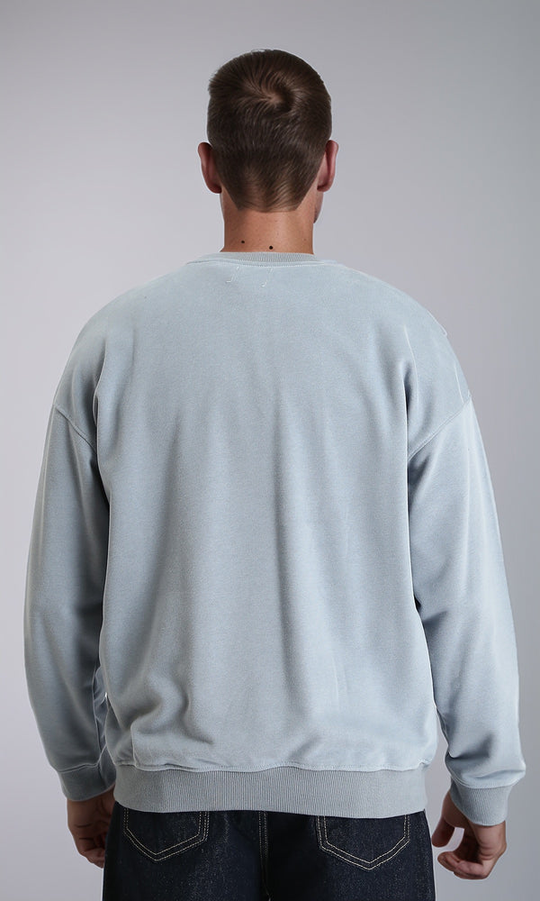 R214215 - Ribbed Crew Neck Slip On Sweatshirt - Greyish Blue