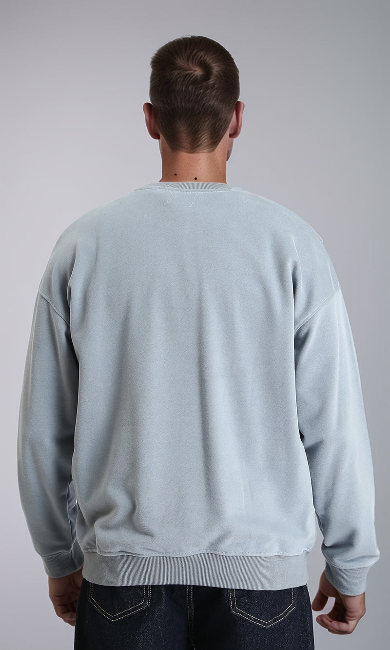 R214215 - Ribbed Crew Neck Slip On Sweatshirt - Greyish Blue