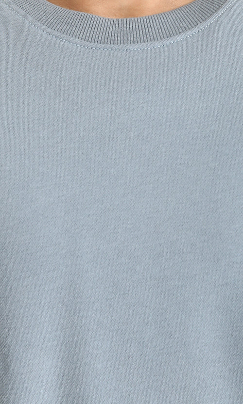 R214215 - Ribbed Crew Neck Slip On Sweatshirt - Greyish Blue