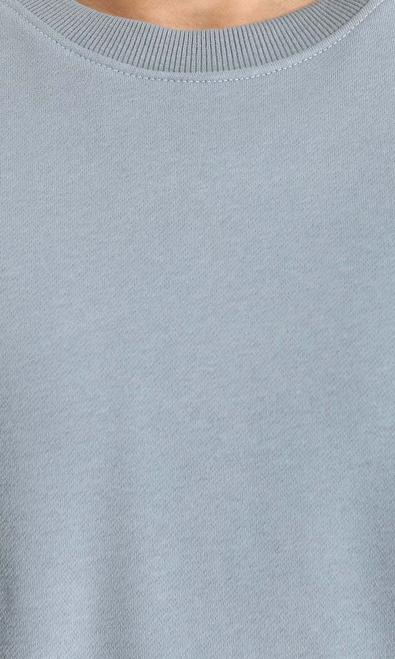 R214215 - Ribbed Crew Neck Slip On Sweatshirt - Greyish Blue