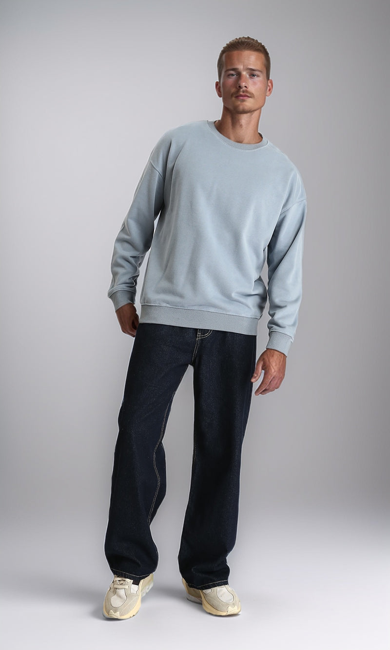 R214215 - Ribbed Crew Neck Slip On Sweatshirt - Greyish Blue