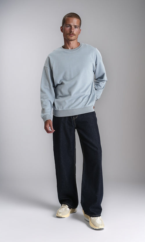 R214215 - Ribbed Crew Neck Slip On Sweatshirt - Greyish Blue