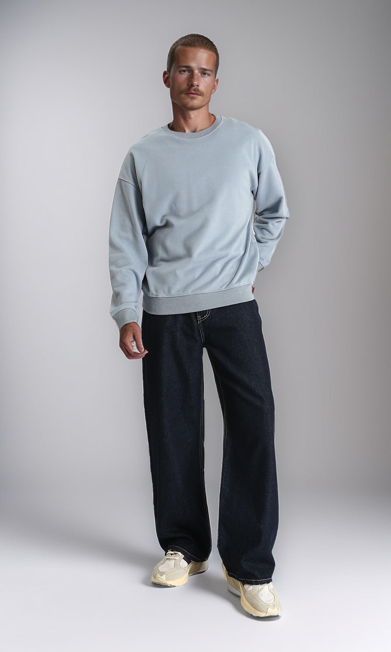 R214215 - Ribbed Crew Neck Slip On Sweatshirt - Greyish Blue